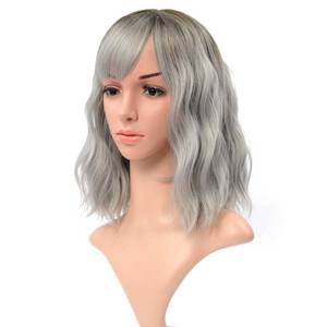 lot 10177 image: VCKOVCKO Ombre Color Natural Wavy Wig With Air Bangs Black to Gray Colorful Short Bob Wigs for Womens Shoulder Length Wigs Curly Wavy Cosplay Wig Bob Wig for Girls(12,Black-Gray)
