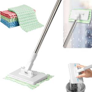 lot 10189 image: Upgraded Zero Touch Snap Grip Mini Mop, Hands Free Push Pull Handle, Easy Cloth Change Portable Cleaner for Kitchen Bathroom Car, 1 Mop & 10 Reusable Washable Cloths