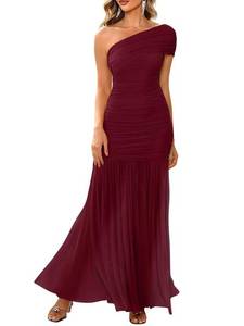 lot 10200 image: LAGSHIAN Womens Formal One Shoulder Sleeveless Evening Long Dress WineRed, Med