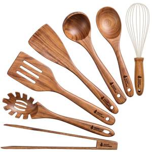 lot 10213 image: AIUHI Nonstick Wooden Utensil Set for Cooking, Handmade Smooth Finish Teak Wood Spoons Spatula Turner for Cooking and Kitchen Gifts (7Pcs)