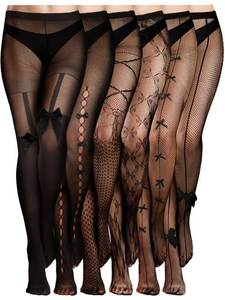 lot 10219 image: Ramede 6 Pairs Women Fishnet Bow Thigh Black L-xl