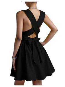 lot 10222 image: Floerns Womens Elegant V Neck Formal Dress Criss Cross Tie Back Wedding Guest A Line Dresses Black S