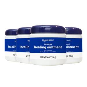 lot 10224 image: Amazon Basics Healing Ointment & Skin Protectant for Dry & Cracked Skin, Chapped Lips, Minor Cuts and Scrapes, Lip Repair Moisturizer, Fragrance Free, 14 oz, 4-Pack