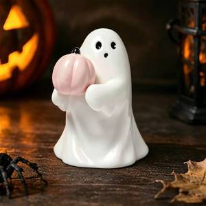 lot 10227 image: Mtruil Halloween Ghost Figurine with Holding Pink Pumpkin Ghost Statue
