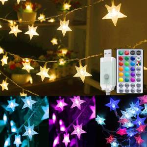lot 10241 image: Solhice 40ft Color Changing Star String Lights for Bedroom 120 LEDs, Twinkle Lights USB Powered for Kids Room Indoor, Hanging Lights with Remote