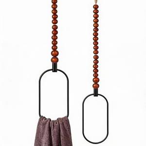 lot 10242 image: LemonRoad 2 Pcs Boho Towel Ring Holder Rustic Wooden Bead Hand Towel Holder