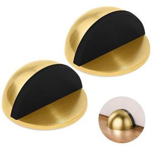lot 10252 image: Self Adhesive Door Stoppers, Stainless Steel No Drill Rubber Floor Door Stop, Half Dome Adhesive Wall Protector for Bedroom Living Room Bathroom Office (2, Gold)