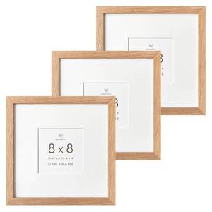 lot 13143 image: Wallwisy 8x8 Solid Oak Wood Picture Frame with 4x4 Mat