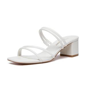 lot 13144 image: Athlefit Womens Block Heel Sandals White 2-Inch Heel Size 6.5