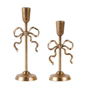 lot 13151 image: Nikky Home Gold Bow Iron Taper Candle Holders Set of 2