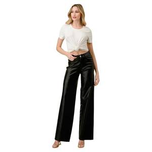 lot 13157 image: Lover Brand Fashion Womens High-Waisted Faux Leather Wide-Leg Pants L Black