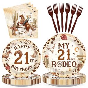 lot 13220 image: Greencian Cowboy 21st Birthday Party Tableware Set 96 Pcs Serves 24