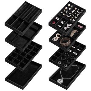 lot 13234 image: Fyziqon Velvet Jewelry Organizer Tray 8 Pack 8 x 5 Inch Stackable