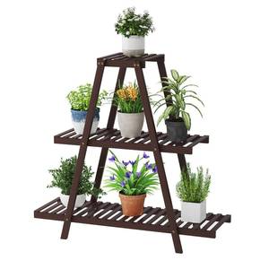 lot 13241 image: STDDRE 3 Tier Bamboo Plant Stand Triangle Plant Shelf Ladder Rack Brown