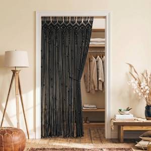 lot 13242 image: Lino Rosa Black Macrame Beaded Door Curtain, 80 & 84 Inch Length