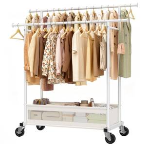lot 13250 image: Snhomee Clothes Rack Double Rods 210 LBS with Storage Basket and Wheels
