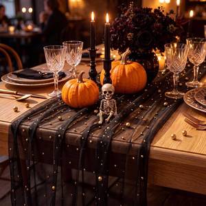 lot 13254 image: CrystalSylara 10 Pcs Halloween Black Pearl Gauze Table Runner 120 Inch