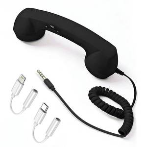 lot 14025 image: FTNA Retro Phone Handset for Cell Phone with 3.5mm USB-C and Lightning Adapters