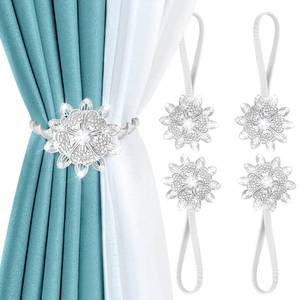 lot 14027 image: AULEEP Magnetic Curtain Tiebacks Crystal Holdbacks 4 Pack