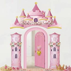 lot 14035 image: Kathfly Princess Castle Door Banner Backdrop Pink 4 Pcs Set