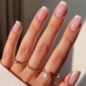 lot 14403 image: UNA GELLA Soft Gel Press On Nails 32 Pcs French Tip Square Nude Beige