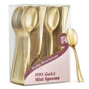 lot 14409 image: R-kay Gold Disposable Plastic Mini Spoons 4 Inch 100 Pack