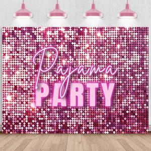 lot 14426 image: Sensfun Pajama Party Backdrop Pink Sequins Sleepover 6x4 Ft