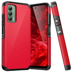 lot 14432 image: TJS Compatible Dual Layer Phone Case for Cricket Outlast AT&T Jetmore, Red
