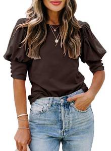 lot 14444 image: SimpleFun Womens Puff Sleeve Blouse Button Cuff Crewneck XL