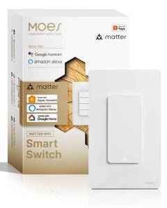 lot 14494 image: MOES Matter WiFi Smart 1 Gang Light Switch, Neutral Required