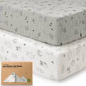lot 17907 image: KeaBabies Lyra Muslin Fitted Crib Sheets 2-Pack 52x28 Organic Cotton Woodland