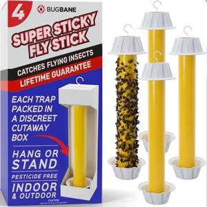 lot 17923 image: BugBane Sticky Fly Traps 4 Pack Indoor Outdoor Non-Toxic