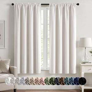 lot 17929 image: MIULEE Ivory Room Darkening Curtain 40 x 63 Inch 2 Panel Set