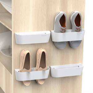 lot 17936 image: Yocice Wall Shoe Rack 4 Pack White Adhesive or Screw Mount