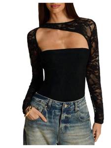 lot 18099 image: Milumia Womens Lace Long Sleeve Cut Out Bodysuit Top, Size XL