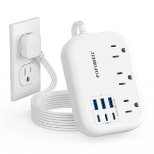 lot 18102 image: Popowell USB Power Strip 3 Outlets 6 USB Ports 24W 3 Ft Extension Cord