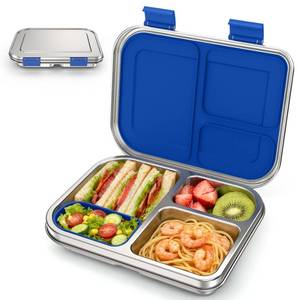 lot 18105 image: BABHAMNESS 304 Stainless Steel Bento Lunch Box 3 Compartment Kids Blue