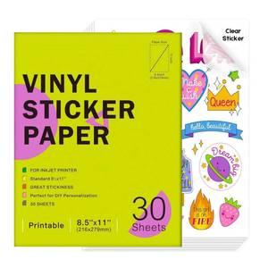 lot 18106 image: Ruibytree Clear Printable Vinyl Sticker Paper 30 Sheets 8.5 x 11 Inch Inkjet