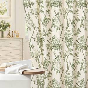 lot 18121 image: Vintage Sage Floral Linen Blend Shower Curtain 36x72