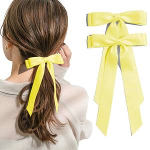 lot 18134 image: TULOBI 2 Pcs Satin Hair Bows for Women Big Long Tail Clips Yellow