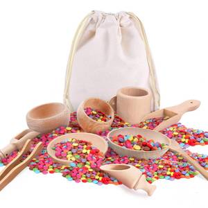 lot 18137 image: Yowlieu 10 Pcs Wooden Sensory Bin Tools Set Montessori Toys