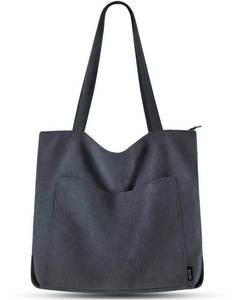 lot 18138 image: Prite Corduroy Womens Large Tote Shoulder Bag with Zipper Pockets