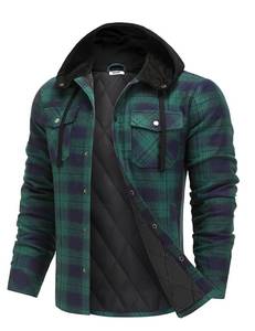 lot 18141 image: COOFANDY Mens Plaid Flannel Shirt Jacket Quilted Lined Hooded XL