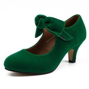 lot 18150 image: LIURUIJIA Womens Kitten Heel Pumps Bow Mary Jane Green 2.5 Inch Heel Size 8.5
