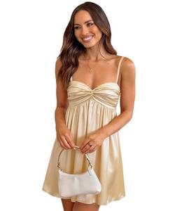 lot 18152 image: GRMLRPT Women Satin Homecoming Dress Sweetheart Spaghetti Straps Champagne S