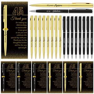 lot 18155 image: 45th Birthday Pen Set Gold & Black Ballpoint Pens w Thank You Cards & Twist Ties