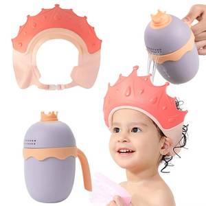 lot 18166 image: FUNUPUP Baby Shower Cap with Rinse Cup, Adjustable, Crown Pink