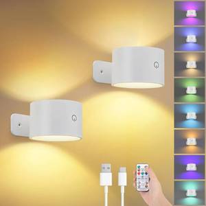 lot 20210 image: Lightess Battery Operated Wall Sconces Set of 2 RGB Remote Control
