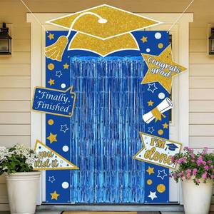 lot 20219 image: ZOIIWA Graduation Door Banner Class of 2026 Blue and Gold with Tinsel Curtain
