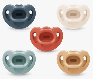 lot 2214 image: Lot of 4 Baby Pacifiers in Tan, White, Rust and Navy